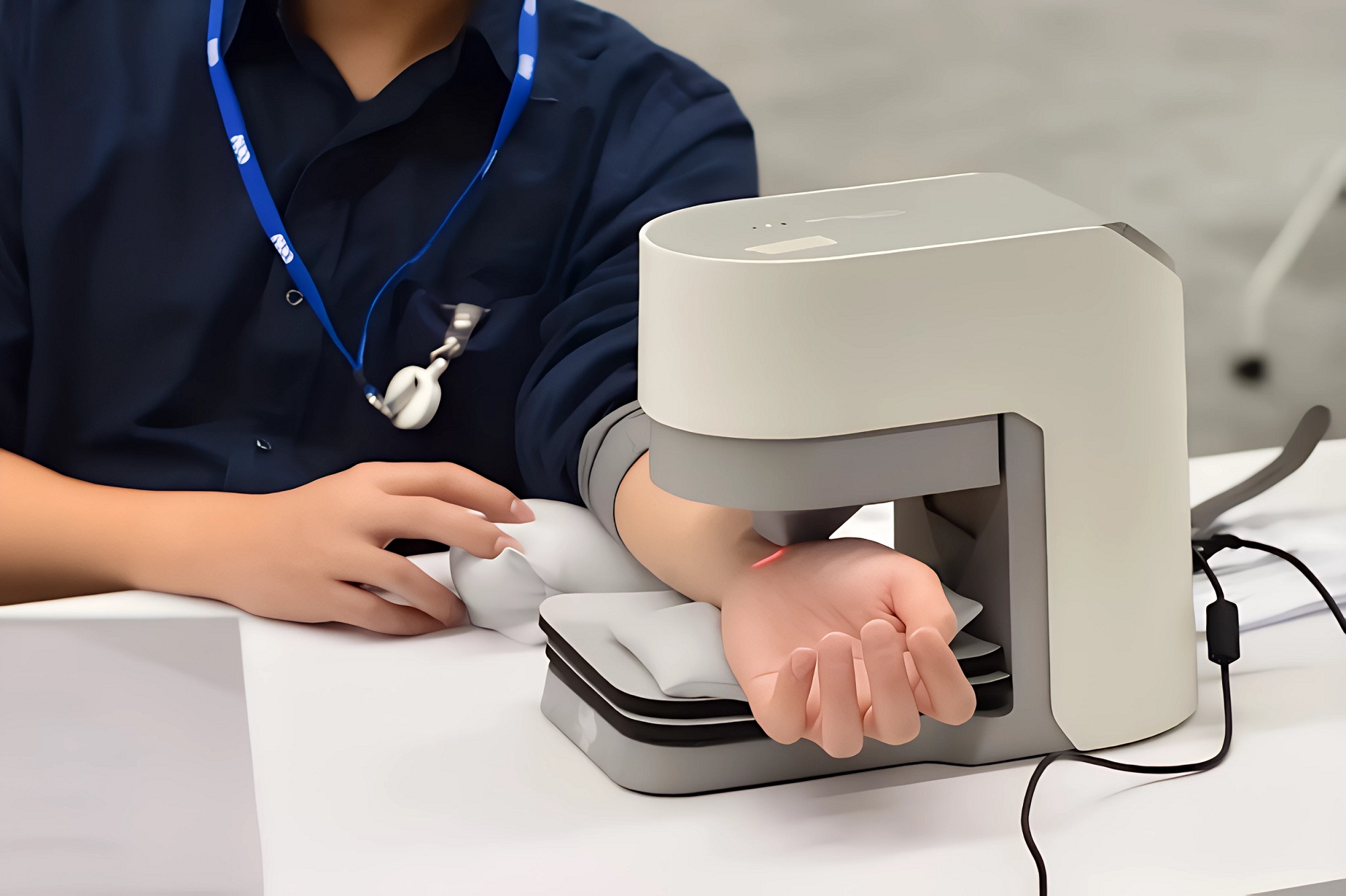 友達耘康中醫數位化檢測解決方案之脈象檢測系統採用高靈敏多點式壓力感測器，可真實還原「寸、關、尺」三部脈象量測結果